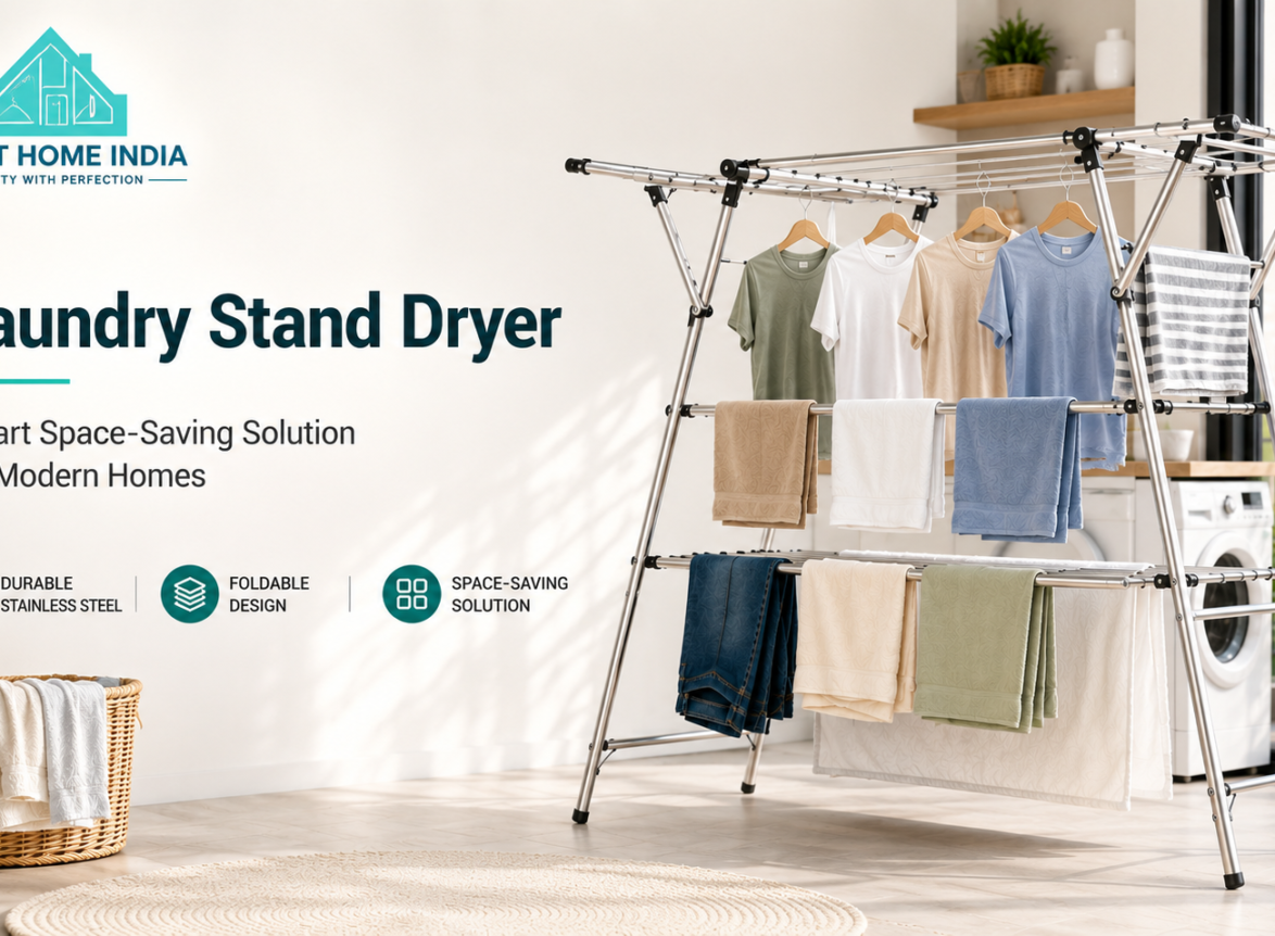 Premium stainless steel laundry stand dryer with foldable design for efficient indoor and balcony clothes drying in modern homes.